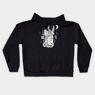 Forest Goddess, Owl, Moon, and Deer Kids Hoodie